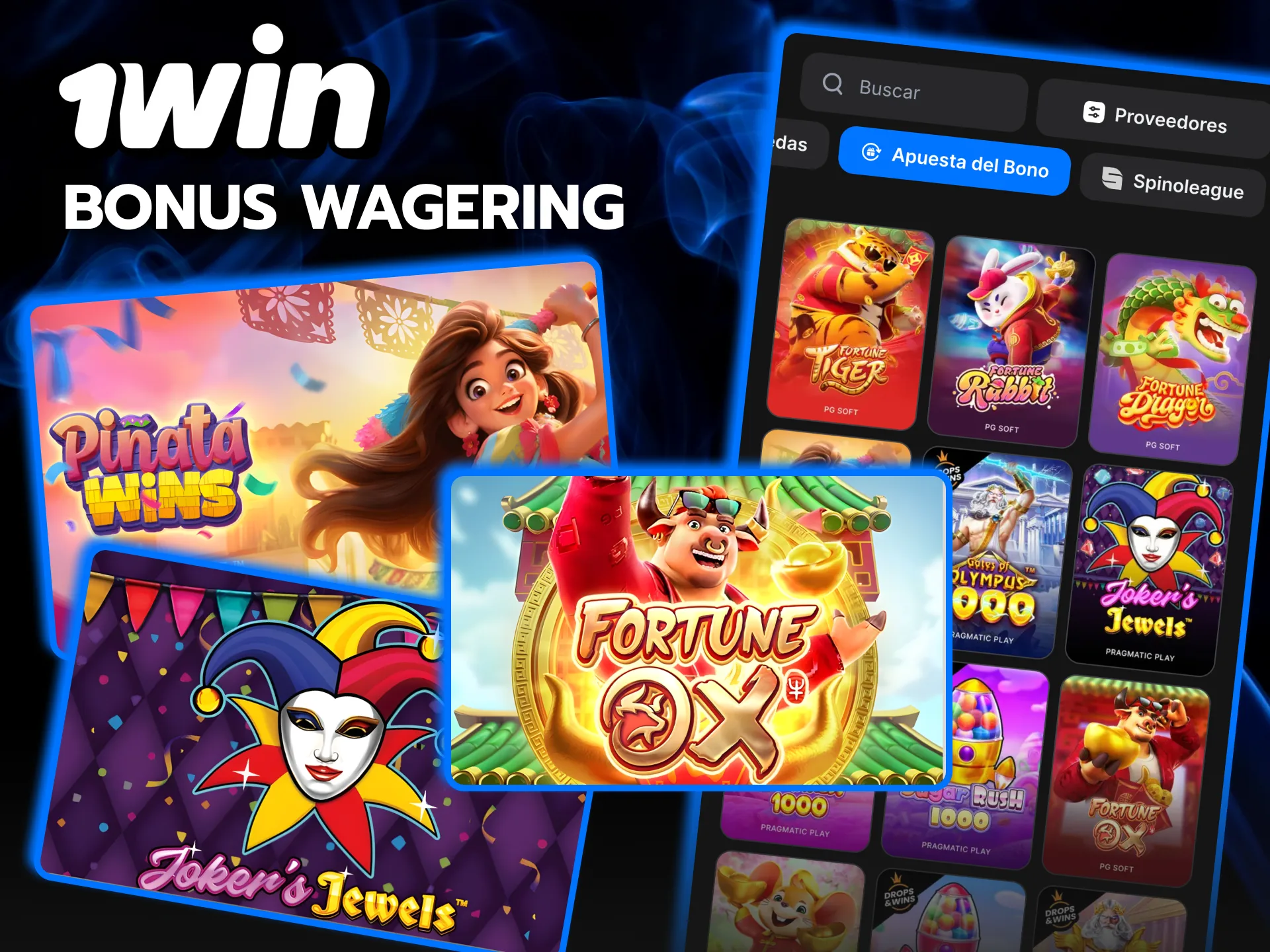 Bonus Wagering en 1win con slots como Piñata Wins y Fortune Tiger.