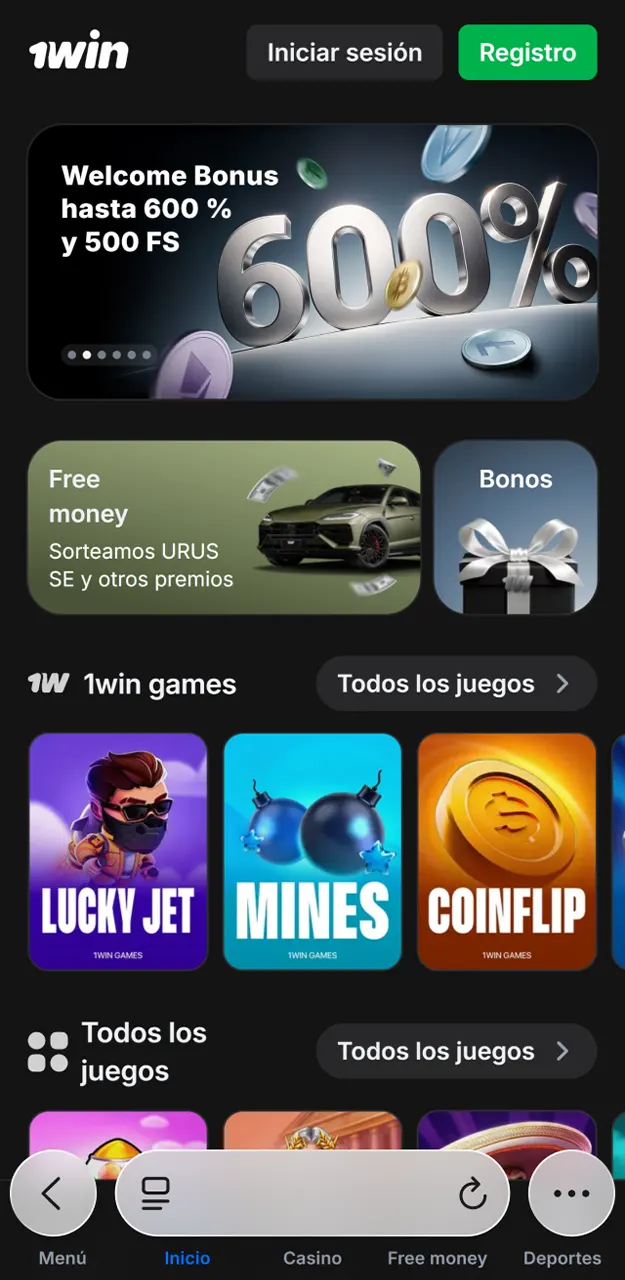 Descarga la aplicación 1win para iOS y juega a Mines.